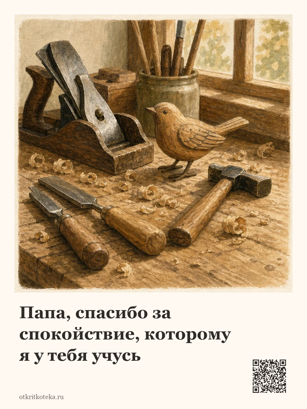 Столярные инструменты и деревянная птица в мастерской
