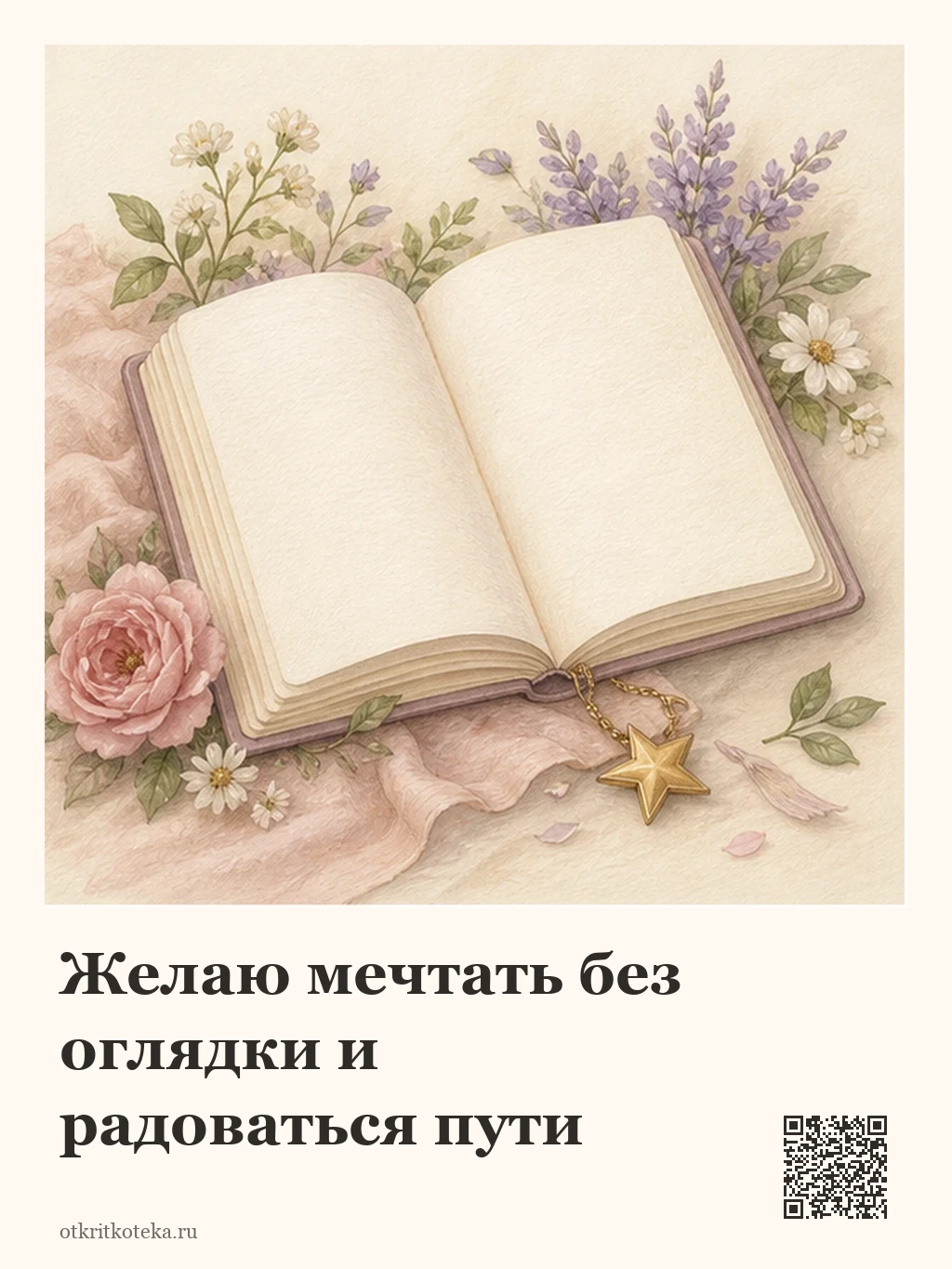Открытый чистый дневник с цветами и звездой