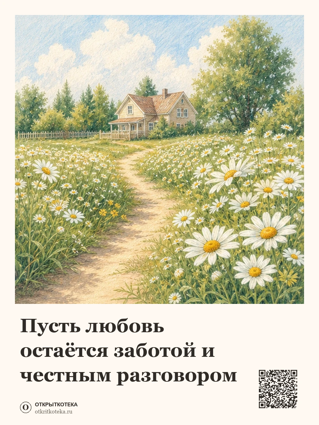 Тропинка через ромашковое поле к дому