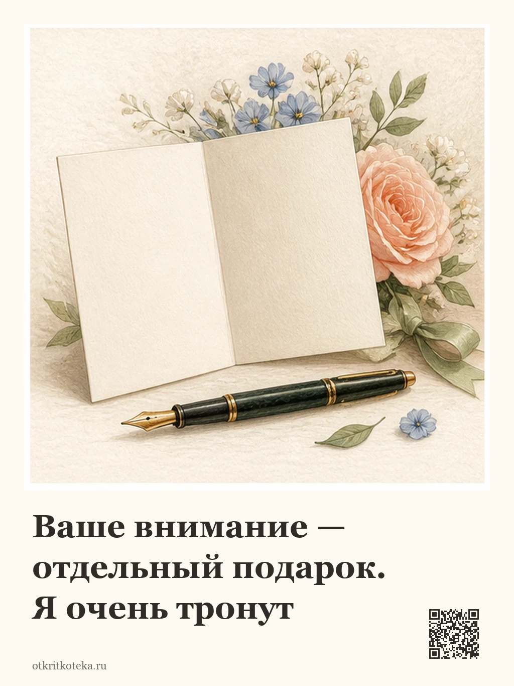 Чистая благодарственная открытка и перьевая ручка