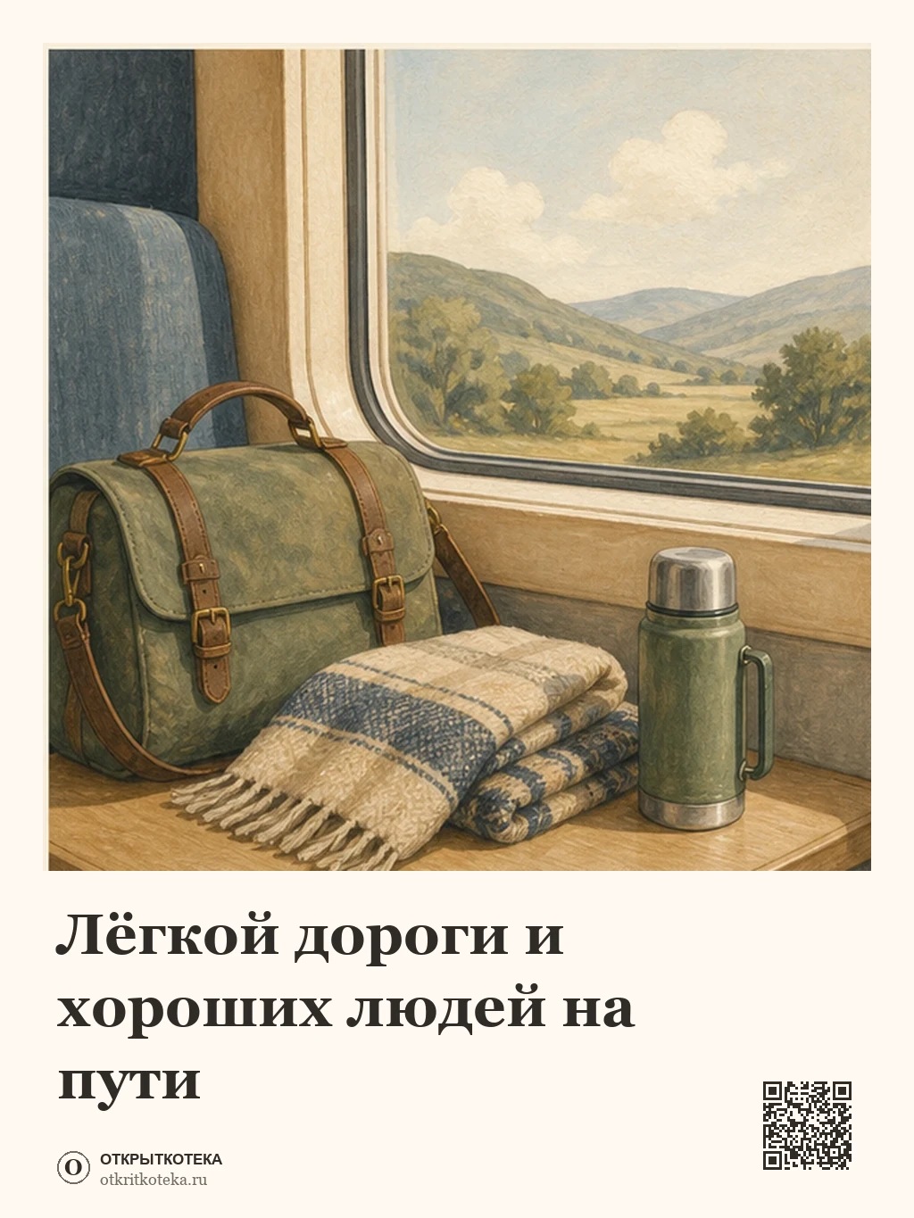 Дорожная сумка и термос у окна поезда