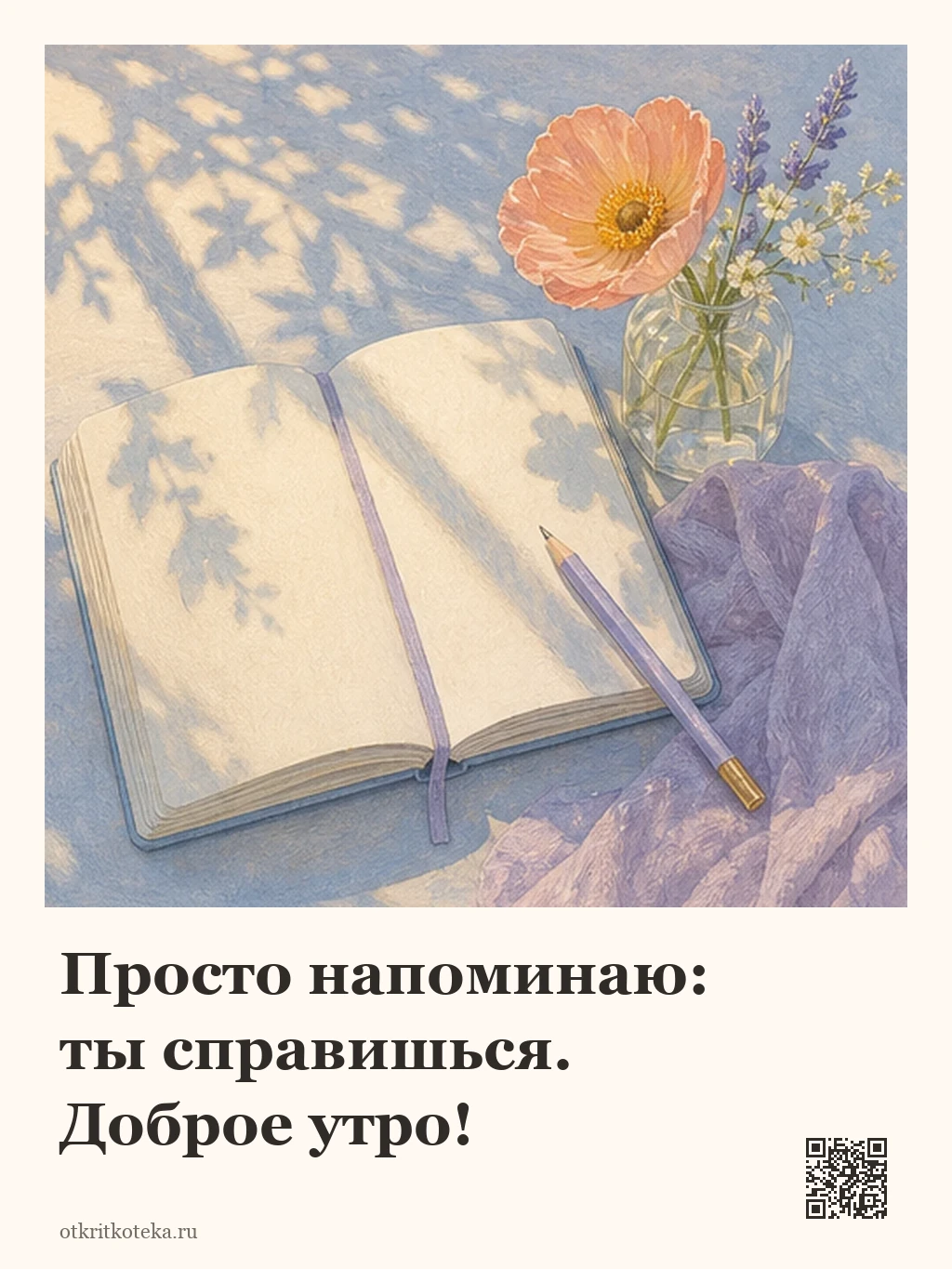 Открытый блокнот и цветок в утреннем свете