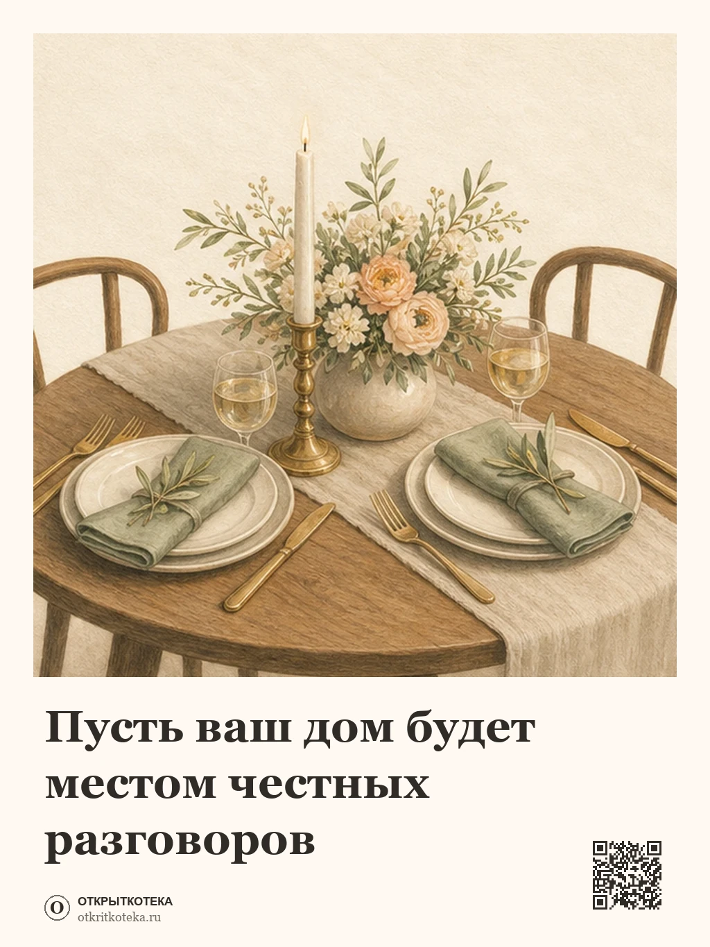 Стол на двоих со свечой и цветами