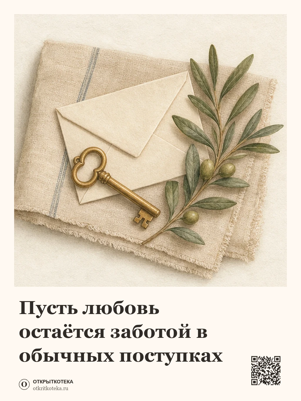 Ключ от дома, конверт и оливковая ветвь