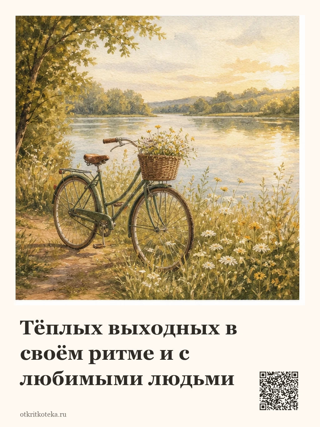 Велосипед у тихого озера в вечернем солнце