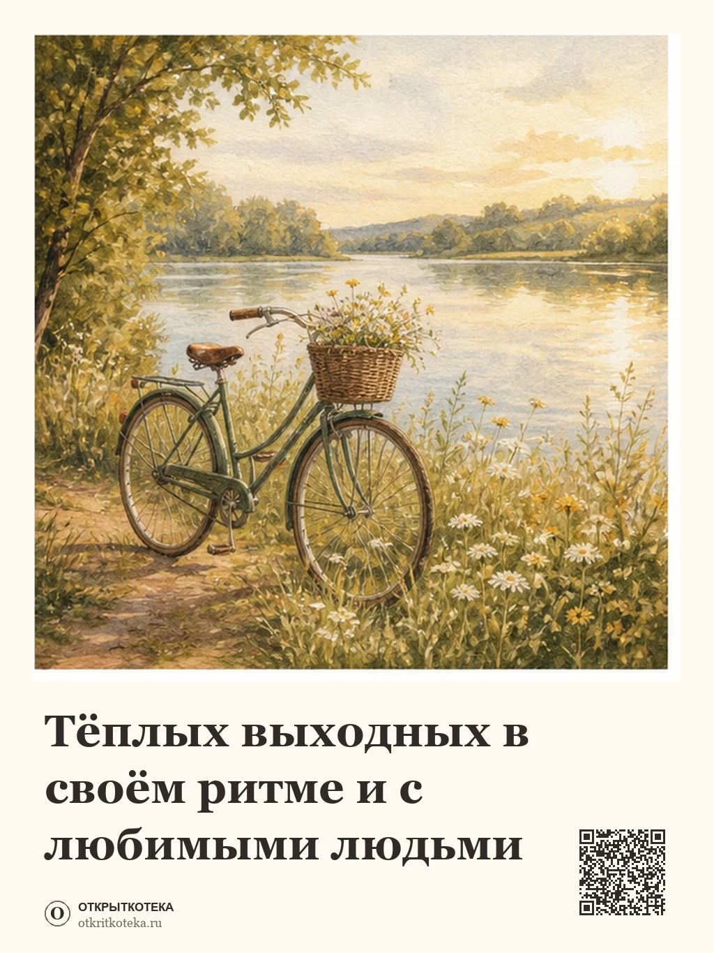 Велосипед у тихого озера в вечернем солнце