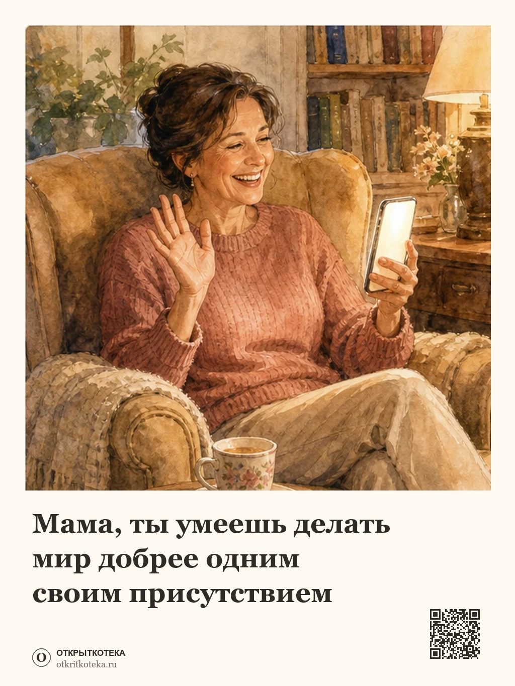 Мама улыбается во время видеозвонка с близкими