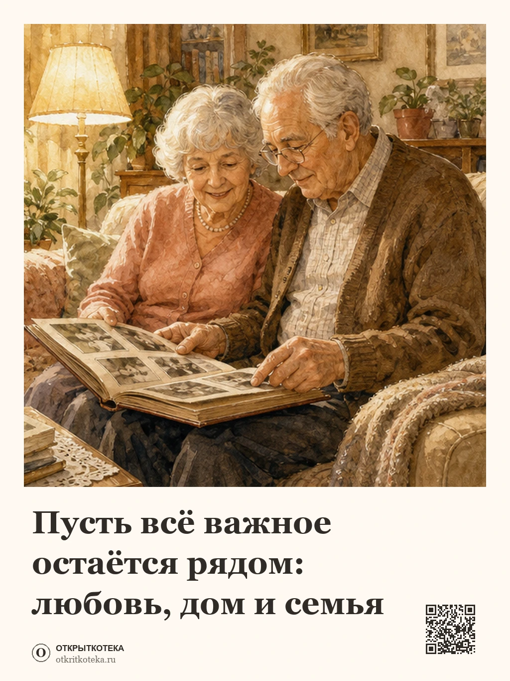 Пожилая пара рассматривает семейный альбом дома