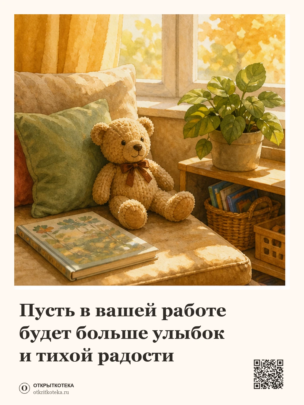 Книжка и плюшевый медвежонок в уютном уголке детского сада