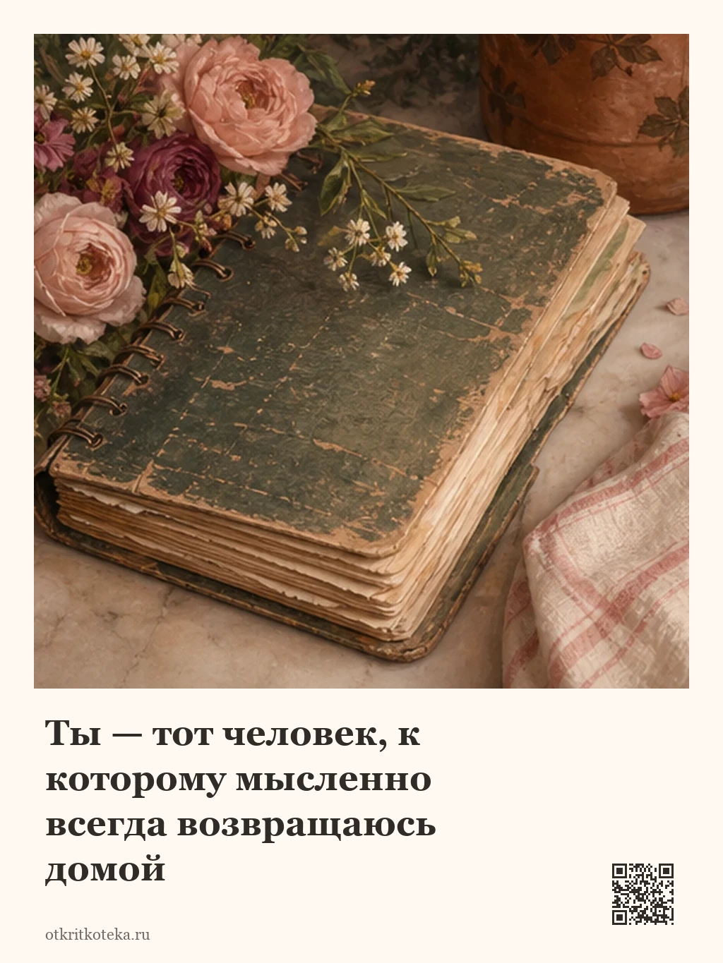 Семейная книга рецептов рядом с цветами