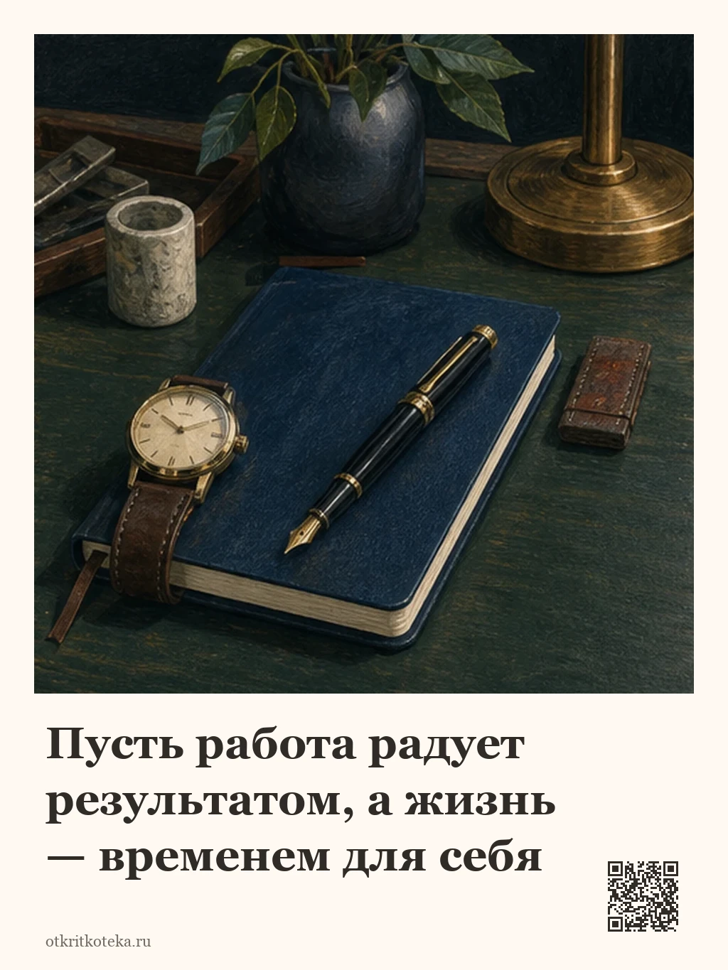 Часы, блокнот и ручка на рабочем столе