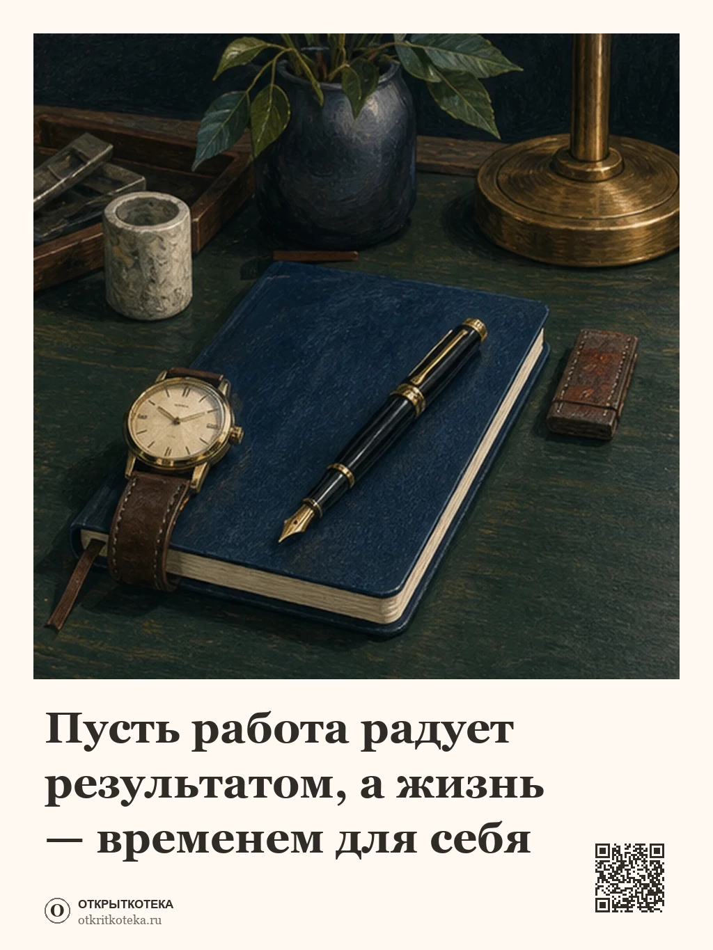Часы, блокнот и ручка на рабочем столе