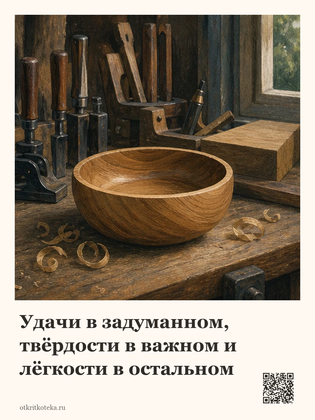 Деревянная чаша и инструменты в мастерской