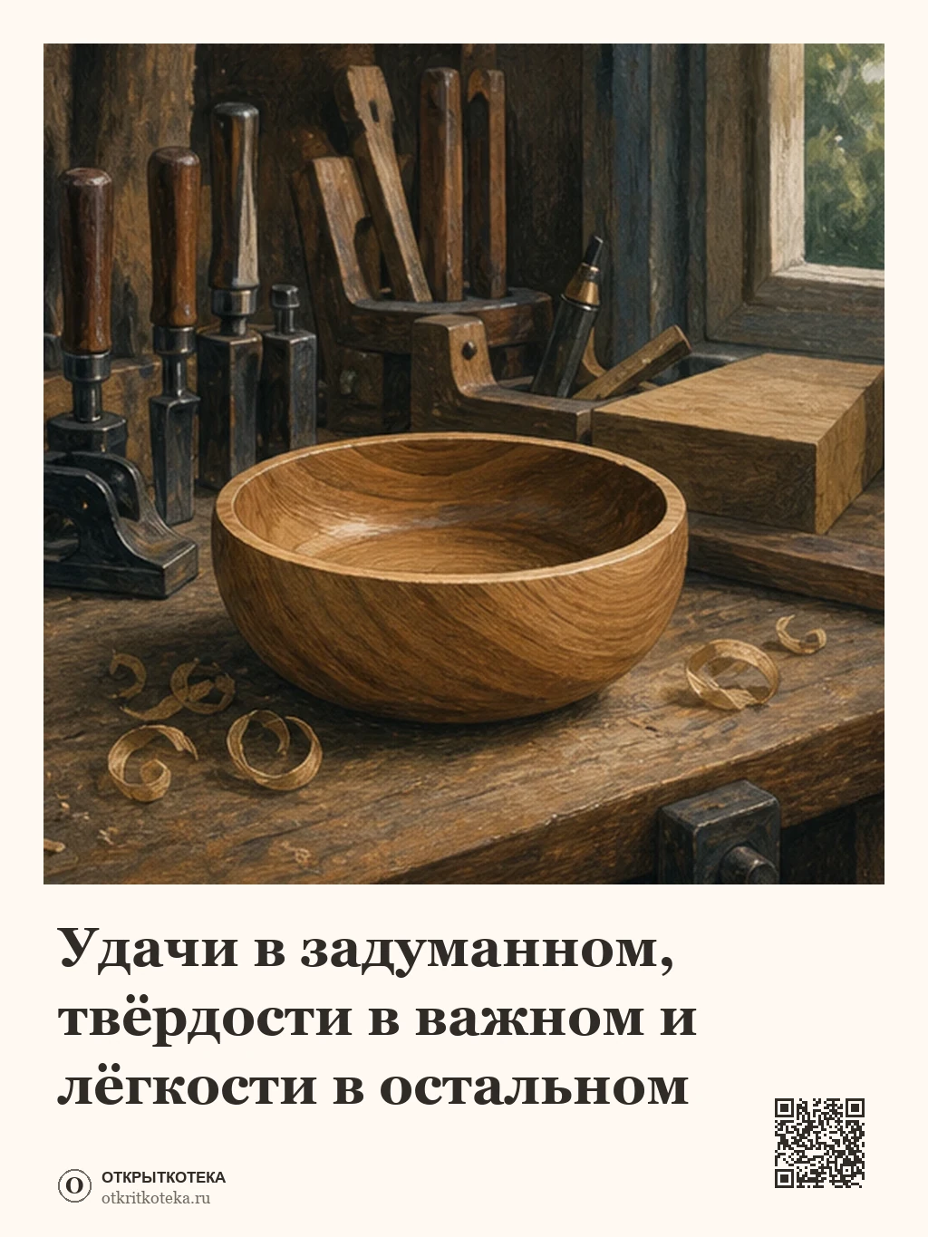 Деревянная чаша и инструменты в мастерской