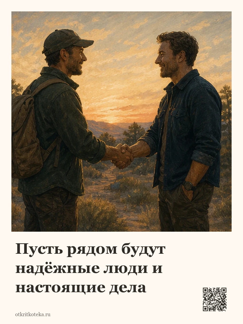 Двое друзей встречаются на закате
