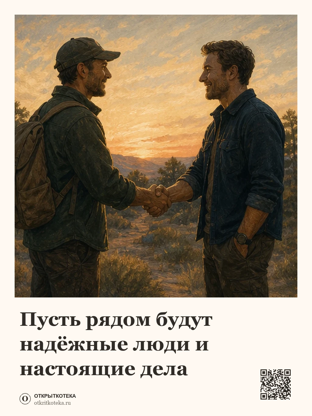 Двое друзей встречаются на закате