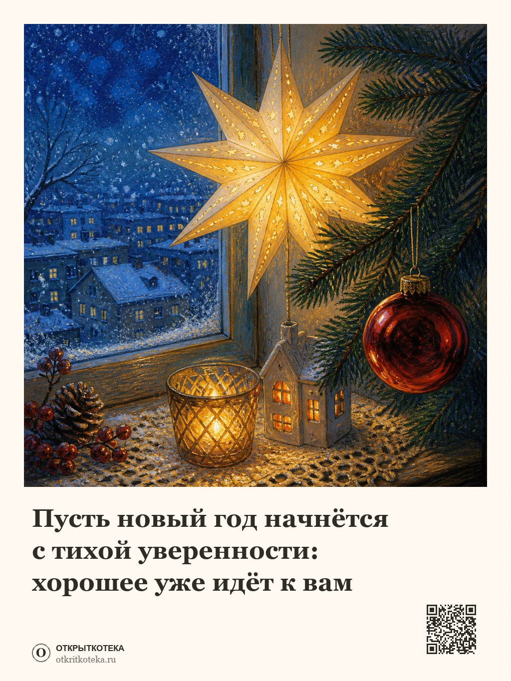 Бумажная звезда и зимнее окно в новогодний вечер