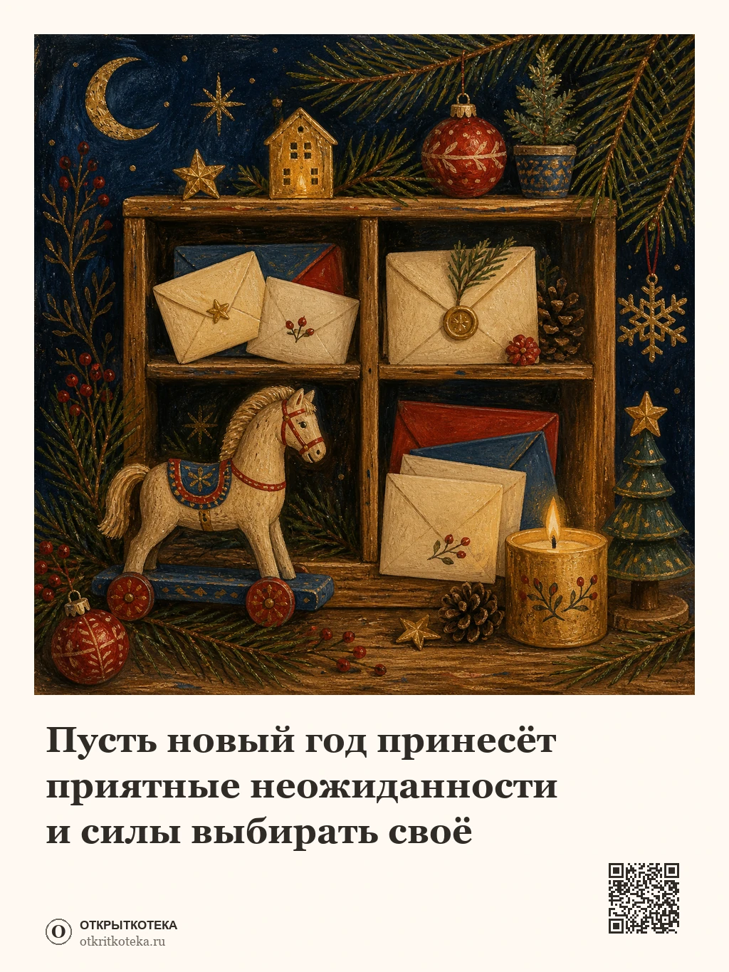 Новогодние конверты, игрушка и свечи