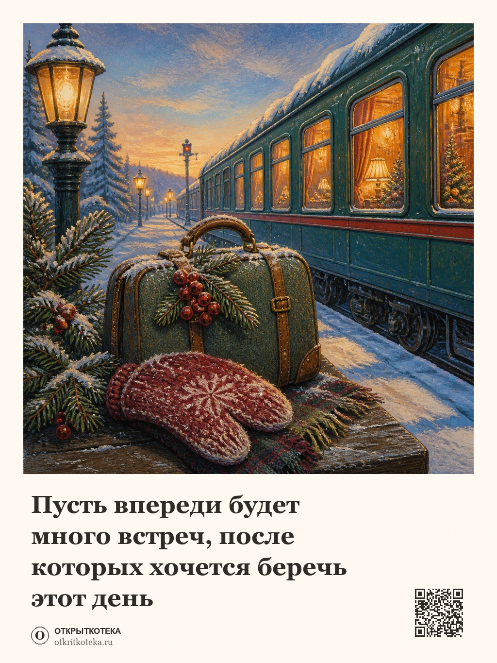 Зимняя улица и человек с еловой веткой