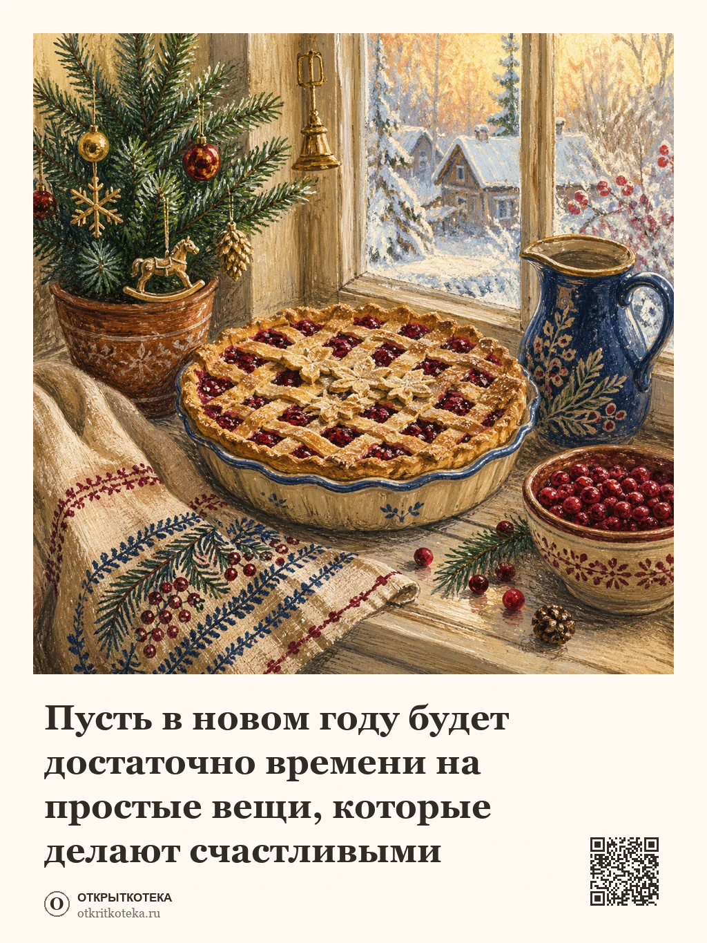 Домашний пирог у зимнего окна