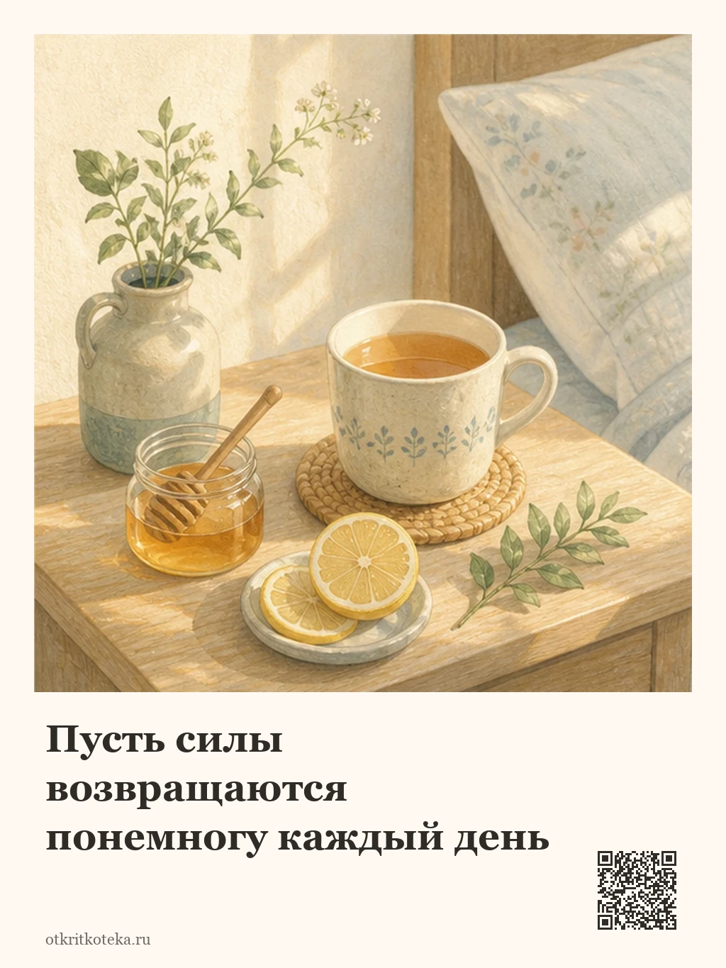 Тёплый чай с мёдом и лимоном у кровати