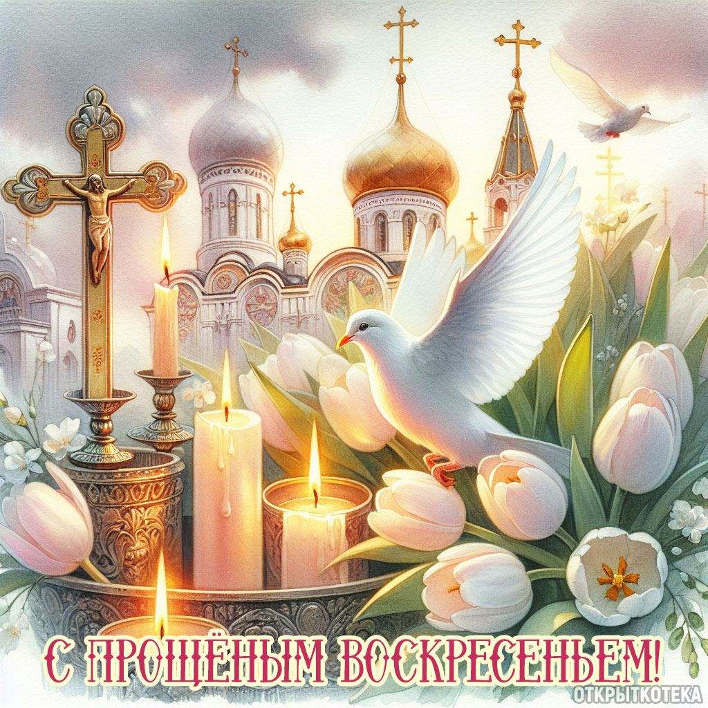 картинка прощёное воскресенье, крест и голубь на фоне храма