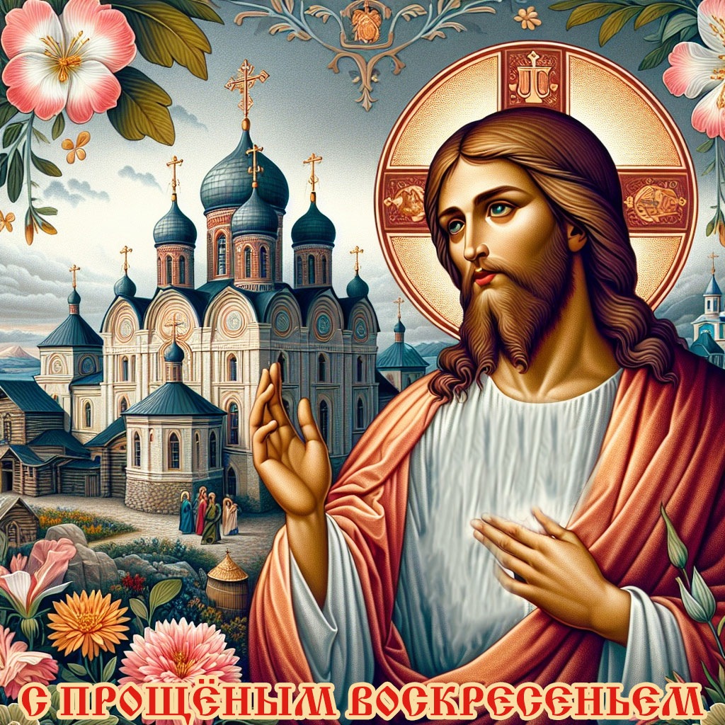 картинка прощёное воскресенье, иисус христос на фоне храма