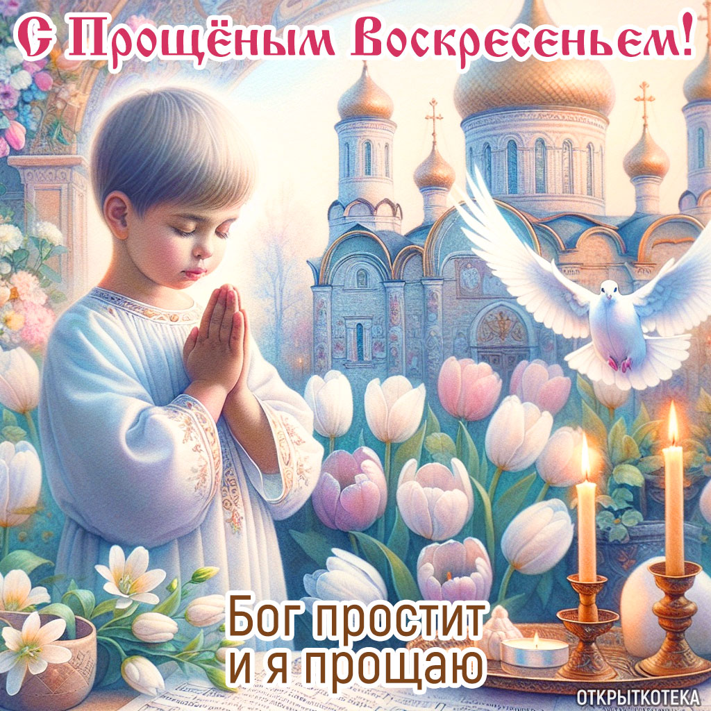 картинка прощёное воскресенье, мальчик молится на фоне храма