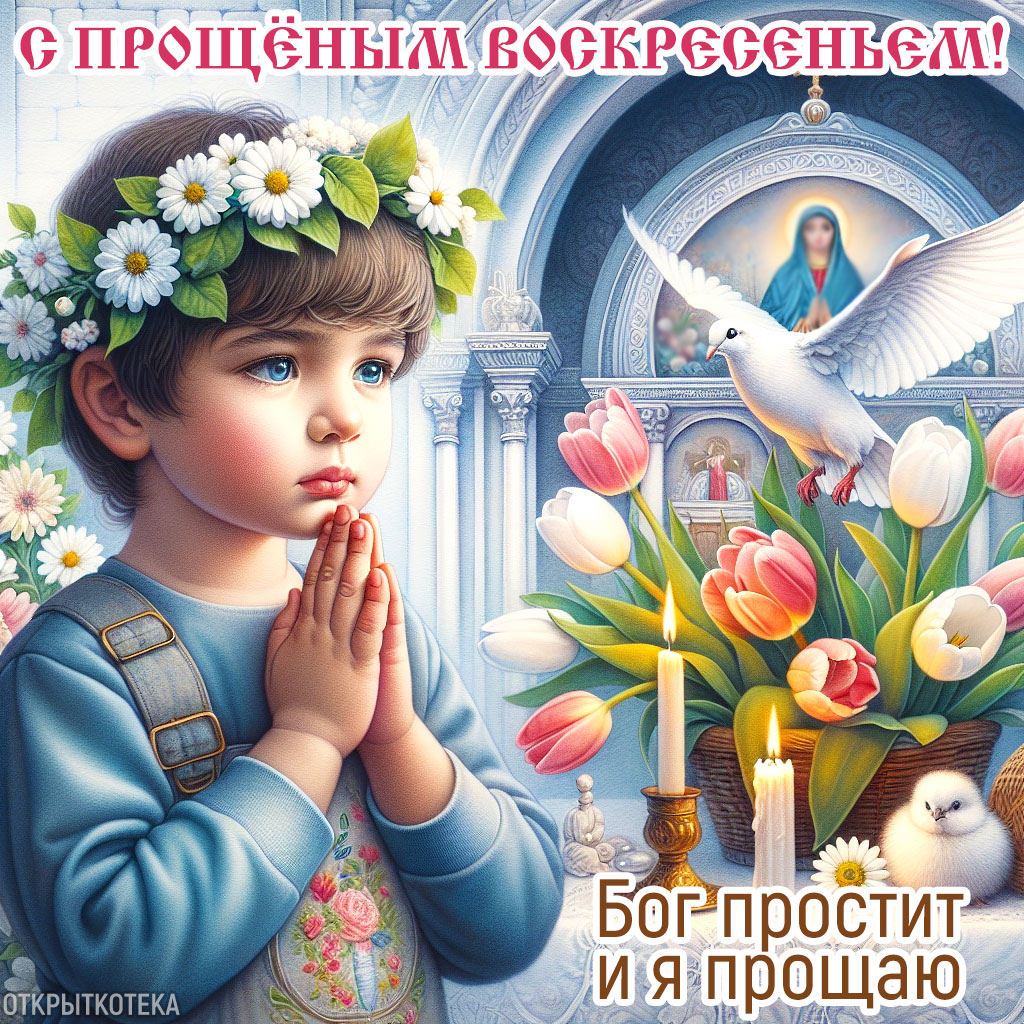 картинка прощёное воскресенье, мальчик у храма и розовые тюльпаны 