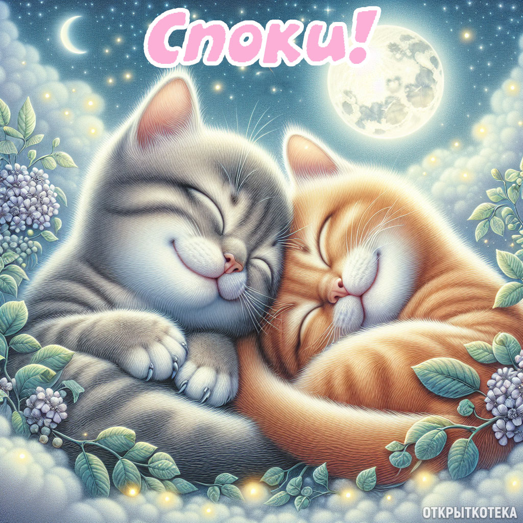 открытки с котятами спокойной ночи, два котёнка мило спят