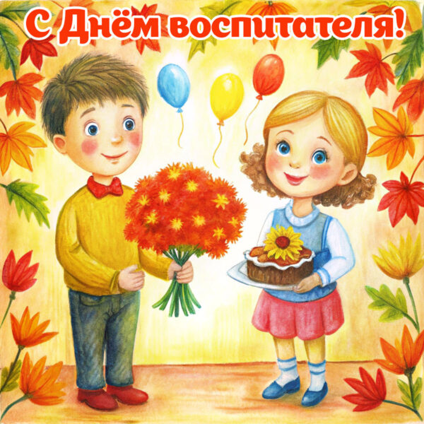 красивая картинка с днём воспитателя, детский рисунок