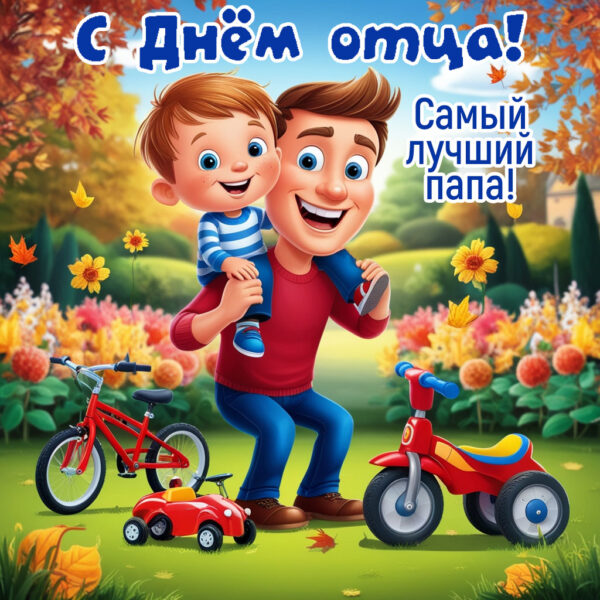 открытки с днём отца, мультяшные отец и сын