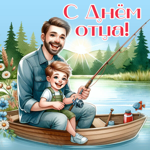 открытки с днём отца, отец и сын рыбачат