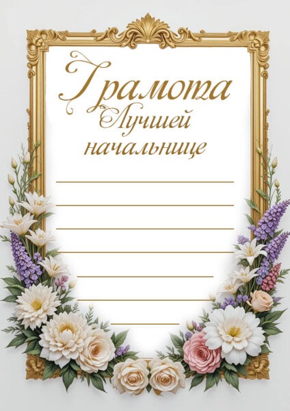 Открытка для поздравления с днём рождения начальнику женщине в виде грамоты